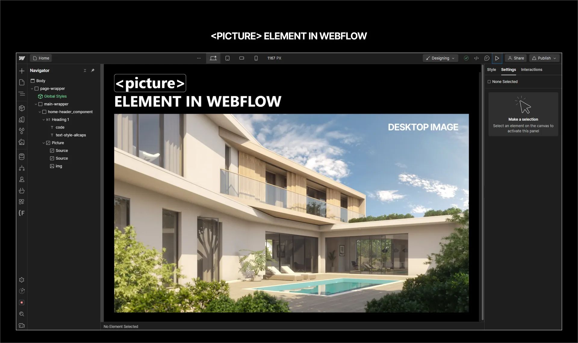 A screenshot of html picture element in Webflow interface.