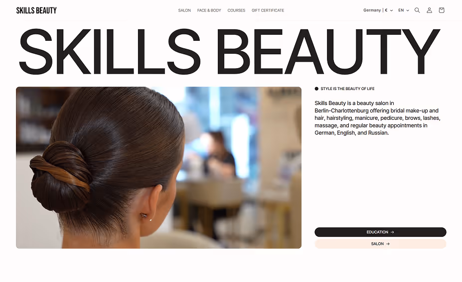 Skills Beauty salon website homepage